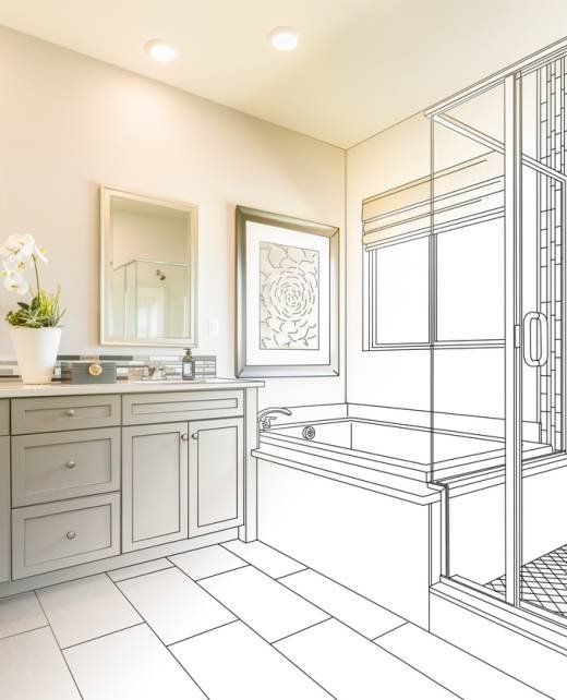 Custom Master Bahroom Design Drawing with Cross Section of Finished Photo.